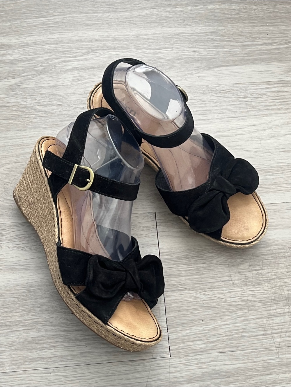 Born Black Bow Espadrille Wedge Sandals Size 11M